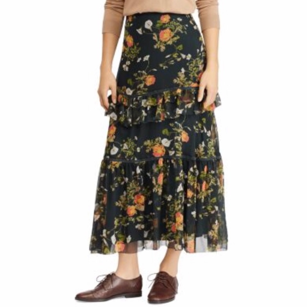 Ralph Lauren Green Floral Georgette Maxi Skirt NWT